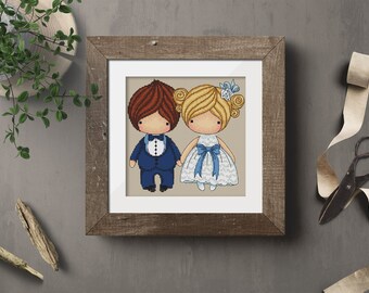 Dolls A Couple ( blue 055-1), series magic__dolls. DMC Cross Stitch Chart Needlepoint Pattern Embroidery Chart PDF Instant Download