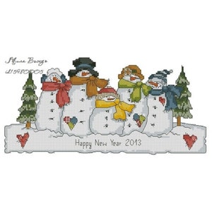 Snowmen Family, DMC Cross Stitch Chart Needlepoint Pattern Embroidery Chart Printable PDF Instant Download