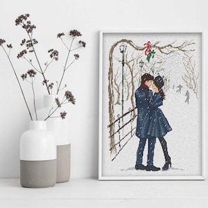 Couple in love, DMC Cross Stitch Chart Needlepoint Pattern Embroidery Chart Printable PDF Instant Download