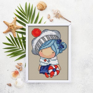 Boneca Seagirl (082), série MINI magic__dolls DMC Cross Stitch Chart Needlepoint Pattern Bordado Gráfico para impressão PDF Download instantâneo