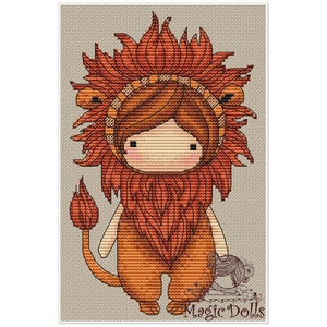 Puppe Löwenjunges, Serie magic__dolls. DMC Kreuzstich Vorlage Stickmuster Stickvorlage Printable PDF Sofort Download