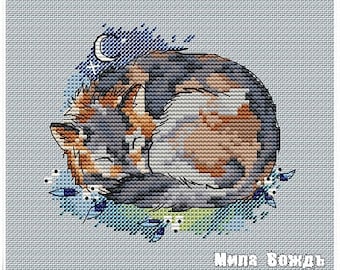 Moon wolf, DMC Cross Stitch Chart Needlepoint Pattern Embroidery Chart Printable PDF Instant Download