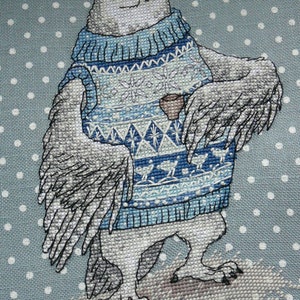 Polar owl, Cross-stitch design in PDF format, series by Julia Selinas illustrations ЗверушкиВСвитерахИСКружкой AnimalInSweatersAndWithMug image 4