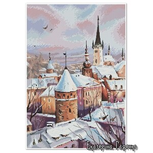 City of Tallinn, DMC Cross Stitch Chart Needlepoint Pattern Embroidery Chart Printable PDF Instant Download