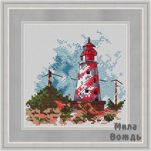 Lighthouse Morning,  DMC Cross Stitch Chart Needlepoint Pattern Embroidery Chart Printable PDF Instant Download