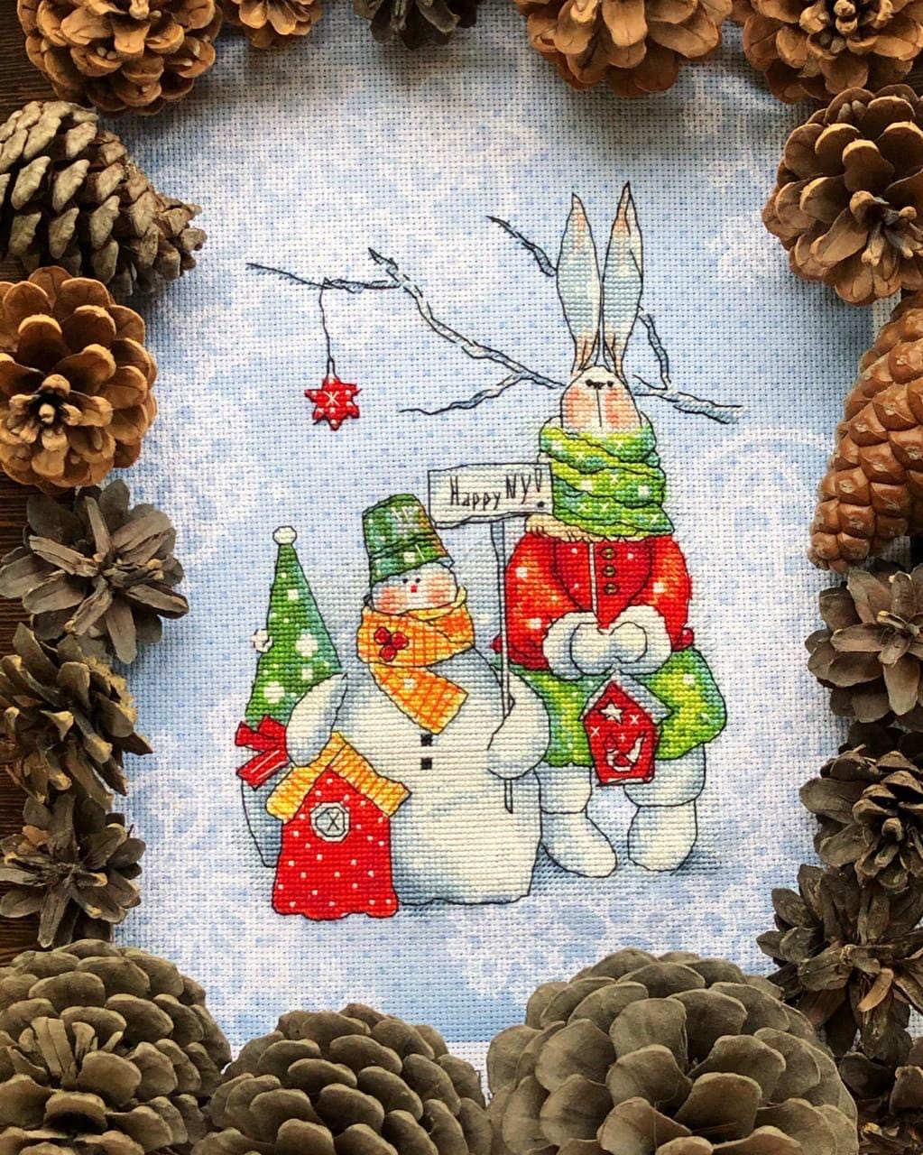 Rabbit&snowman, DMC Cross Stitch Chart Needlepoint Pattern Embroidery ...