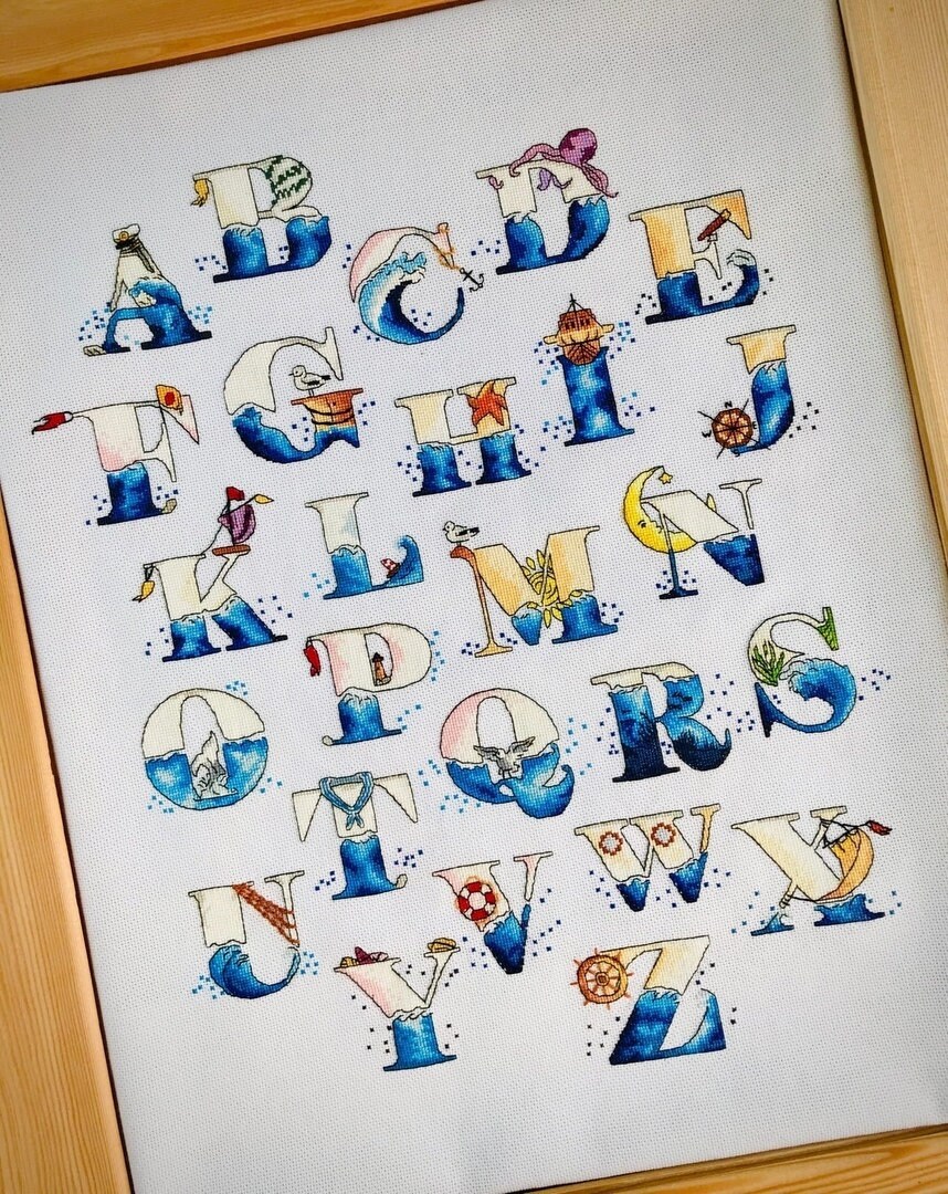 ABCD de la mer Grille de broderie DMC au point de croix, motif