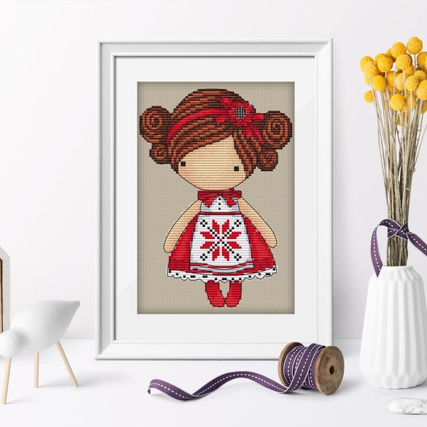 Doll Ukranian girl (010), series magic__dolls. DMC Cross Stitch Chart Needlepoint Pattern Embroidery Chart Printable PDF Instant Download