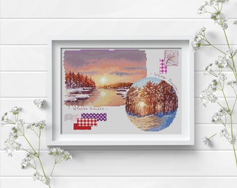 Shades of winter, DMC Cross Stitch Chart Needlepoint Pattern Embroidery Chart Printable PDF Instant Download