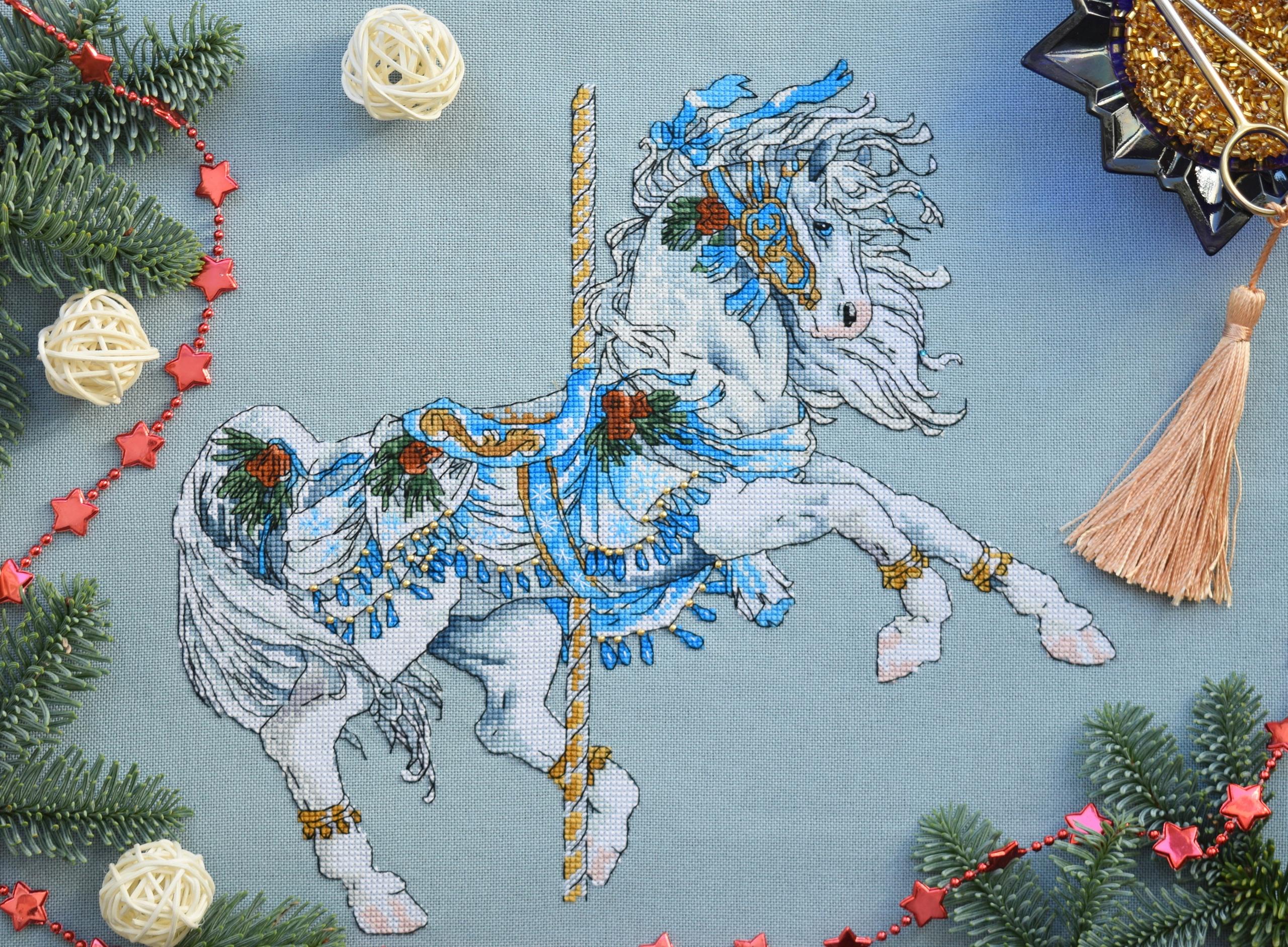Horse Winter, DMC Cross Stitch Chart Needlepoint Pattern Embroidery ...