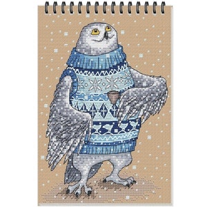 Polar owl, Cross-stitch design in PDF format, series by Julia Selinas illustrations ЗверушкиВСвитерахИСКружкой AnimalInSweatersAndWithMug image 3