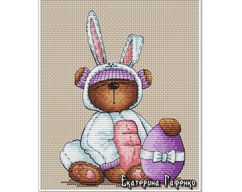 Easter bear,  DMC Cross Stitch Chart Needlepoint Pattern Embroidery Chart Printable PDF Instant Download