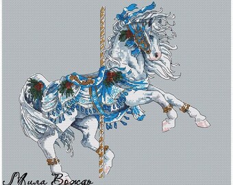 Cavallo invernale, schema punto croce DMC, schema ricamo a punto croce, PDF stampabile, download immediato