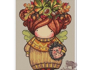 Doll Chestnut (174),  series MINI magic__dolls DMC Cross Stitch Needlepoint Pattern Embroidery Chart Printable PDF Download