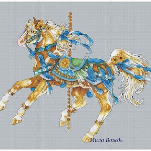 Horse Summer DMC Cross Stitch Chart Needlepoint Pattern Embroidery Chart Printable PDF Instant Download