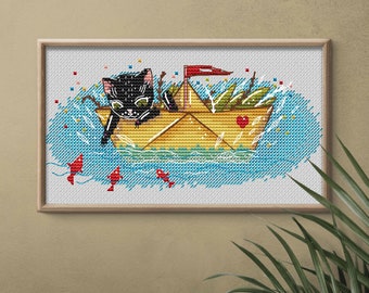 Black Cat April  Calendar DMC Cross Stitch Chart Needlepoint Pattern Embroidery Chart Printable PDF Instant Download