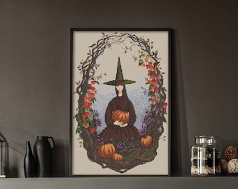 Witch Autumn, Cross-stitch design in PDF format, series by Julia Selina’s illustrations