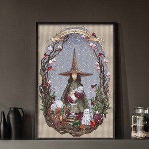 Witch Winter,  Cross-stitch design in PDF format, series by Julia Selina’s illustrations