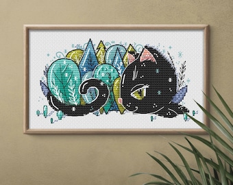 Black Cat January Calendar DMC Cross Stitch Chart Needlepoint Pattern Embroidery Chart Printable PDF Instant Download