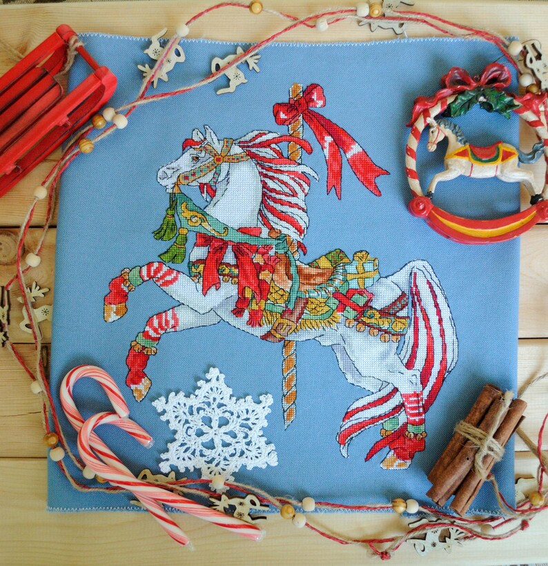 Horse Christmas, DMC Cross Stitch Chart Needlepoint Pattern Embroidery ...