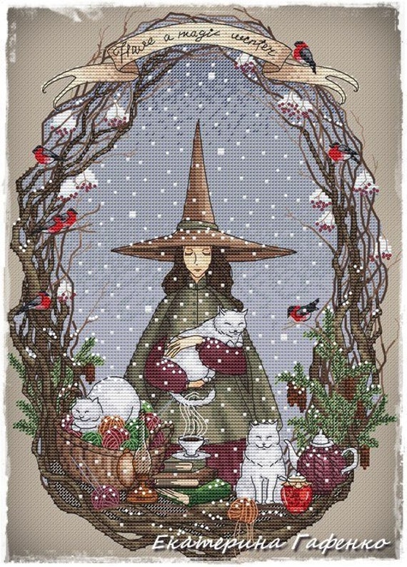 Witch Winter, Cross-stitch Design in PDF Format, Series by Julia