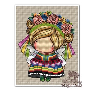 Puppe Engel von Polen, Serie MINI magic__dolls DMC Kreuzstich Vorlage Stickvorlage Stickvorlage Printable PDF Instant Download
