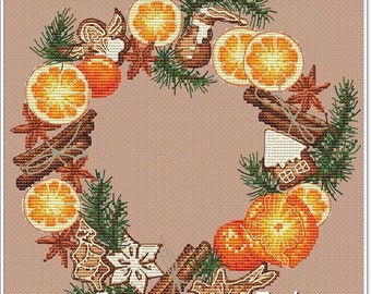 Spicy wreath, DMC Cross Stitch Chart Needlepoint Pattern Embroidery Chart Printable PDF Instant Download