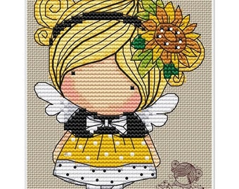 Doll Sunflower, series MINI magic__dolls DMC Cross Stitch Chart Needlepoint Pattern Embroidery Chart Printable PDF Instant Download