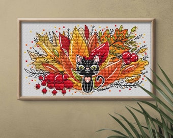 Black Cat October  Calendar DMC Cross Stitch Chart Needlepoint Pattern Embroidery Chart Printable PDF Instant Download