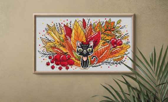 Black Cat October  Calendar DMC Cross Stitch Chart Needlepoint Pattern Embroidery Chart Printable PDF Instant Download