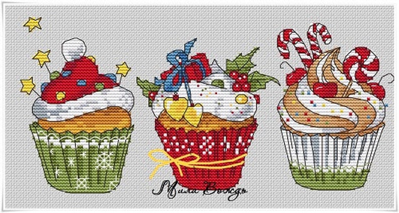 Cakes, DMC Cross Stitch Chart Needlepoint Pattern Embroidery Chart Printable PDF Instant Download image 1