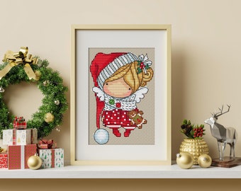 Doll Santa Girl (091), series MINI magic__dolls DMC Cross Stitch Chart Needlepoint Pattern Embroidery Chart Printable PDF Instant Download