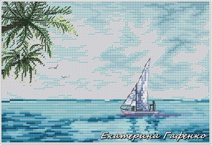 Sailboat. DMC Cross Stitch Chart Needlepoint Pattern Embroidery Chart ...