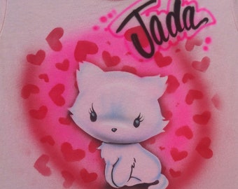 CAT KITTEN Custom Personalized Airbrush T shirt - Baby One Piece - Hoodie Sweatshirt - Airbrushed Name Tshirt Toddler - Youth - Adult