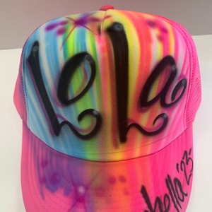 Custom Personalized Airbrush trucker hat one size adjustable Rainbow airbrushed with ANY name perfect birthday party or bachlorette novelty