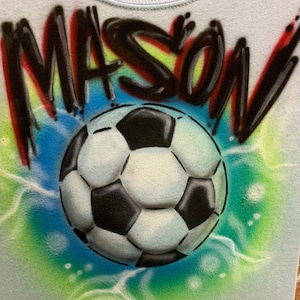 Airbrush Lightning SOCCERBALL Custom Coach Gift Personalized T Shirt - Baby One Piece - Hoodie Sweatshirt - Airbrushed Tshirt soccer ball