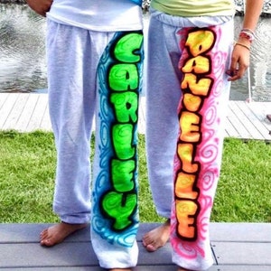Airbrushed Sweatpants Youth / Adult Airbrush Graffiti 90s Sweat Pants Bubble Letter Custom Personalized Any Name & Colors