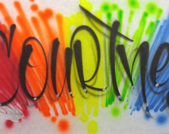 Airbrush Rainbow Name Youth/Adult T-shirt or Hoody Sweatshirt custom personalized with any Name and any COLORS