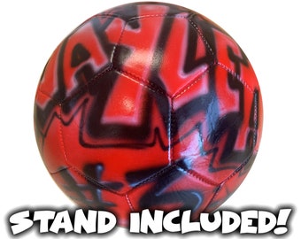 Custom Airbrush Personalized Regulation Soccer Ball with Name, Number & Colors! Senior Graduation or Coach Gift! STAND INCLUDED!