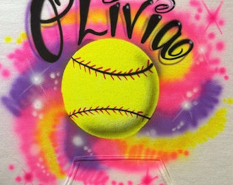 Airbrush SOFTBALL Custom Sports Personalized T shirt - Baby One Piece - Hoodie Sweatshirt - Airbrushed Name tshirt Coach Gift Softball Mom