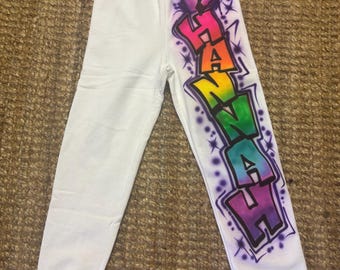 Airbrushed Sweatpants Youth / Adult Airbrush Cheer Graffiti 90s Sweat Pants Rainbow Bubble Letter Custom Personalized Any Name & Colors