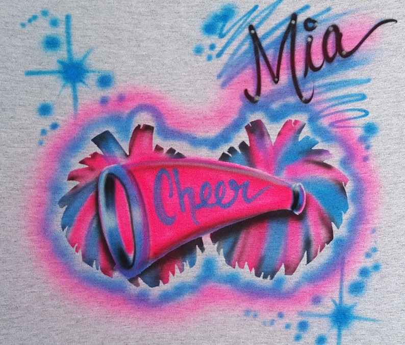 Airbrush Cheer Megaphone Pom Poms Personalized Youth/adult Etsy