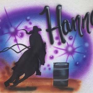 Airbrush Barrel Racing Horse Rodeo Custom Personalized T Shirt - Baby One Piece - Hooded Sweatshirt - Airbrushed Name