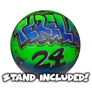 Custom Airbrushed Personalized Regulation Size BASKETBALL with your Name, Number & Colors! Senior Graduation or Coach Gift! STAND INCLUDED!
