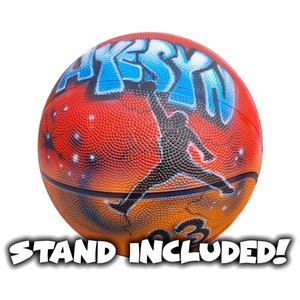 Custom Airbrush Personalized Regulation BASKETBALL with Name, Silhouette, Number & Colors! Senior Graduation or Coach Gift! STAND INCLUDED!