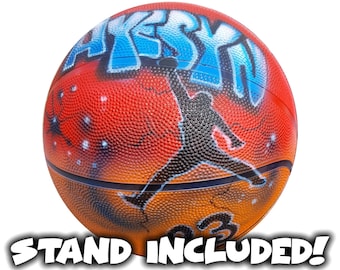 Custom Airbrush Personalized Regulation BASKETBALL with Name, Silhouette, Number & Colors! Senior Graduation or Coach Gift! STAND INCLUDED!