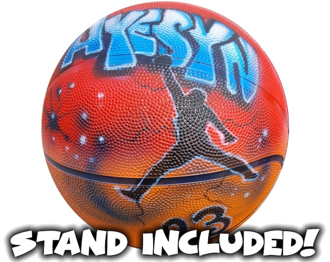Custom Airbrush Personalized Regulation BASKETBALL with Name, Silhouette, Number & Colors! Senior Graduation or Coach Gift! STAND INCLUDED!