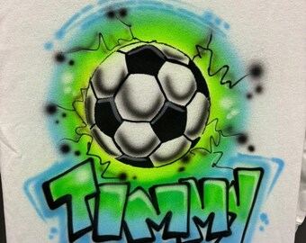 Airbrush Lightning SOCCERBALL Custom Coach Gift Personalized T Shirt - Baby One Piece - Hoodie Sweatshirt - Airbrushed Tshirt soccer ball