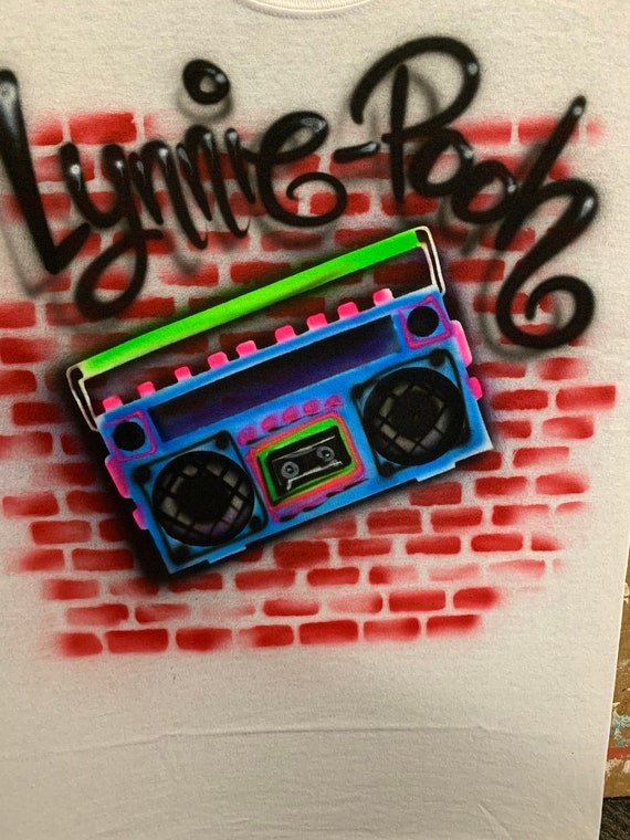 Airbrush Brick Wall Boom Box Graffiti Boombox 90 S T Shirt Etsy