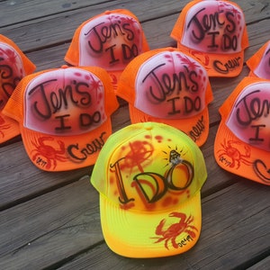 Custom Group Bachelor / Bachelorette Party Personalized Airbrush Trucker Hat with ANY Lettering & colors...Group Discounts Available!